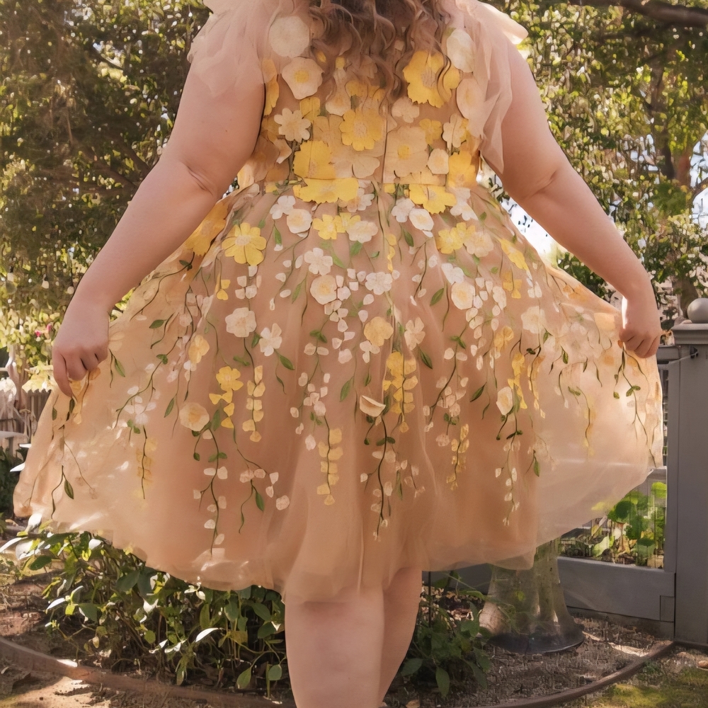 JessaKae Yellow and Cream Floral Midi Dress - Picture 3 of 4
